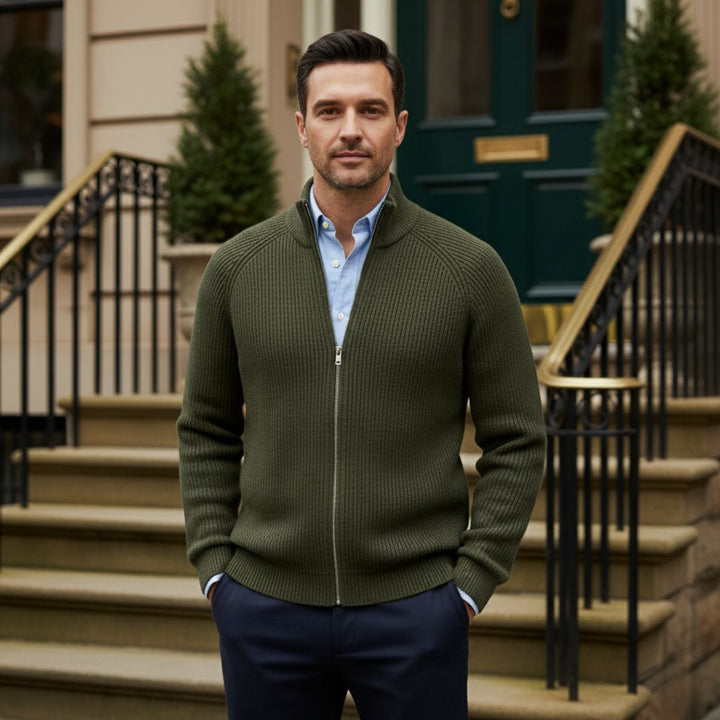 Freya | Elegant Merino Wool Zip-Up Cardigan Men's Knitwear