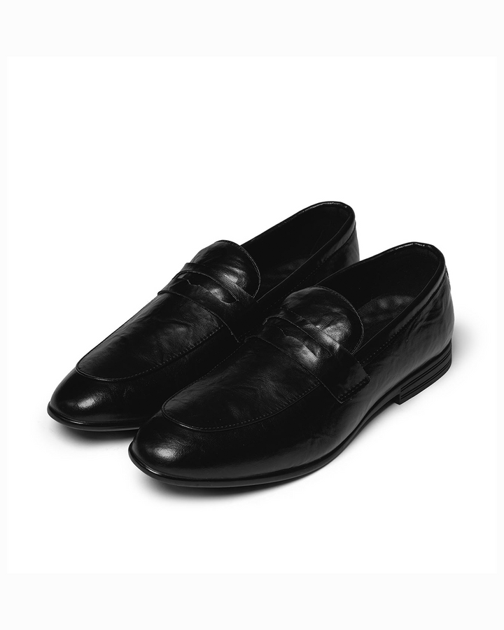 Harper | Sleek Black Leather Slip-On Dress Loafers For Men