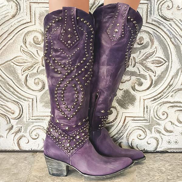 Evelyn | Stylish Studded Western Knee-High Boots