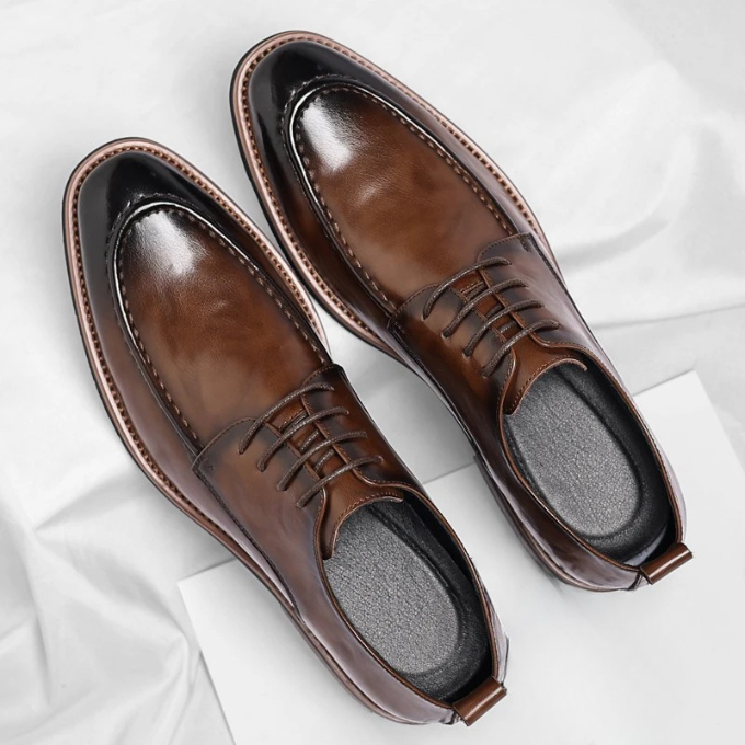 Lorenzio | Elegant Men's Brown Leather Oxford Dress Shoes