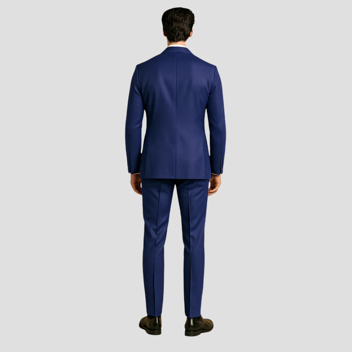 Men's Navy Three-Piece Tuxedo With Black Lapels And Bow Tie