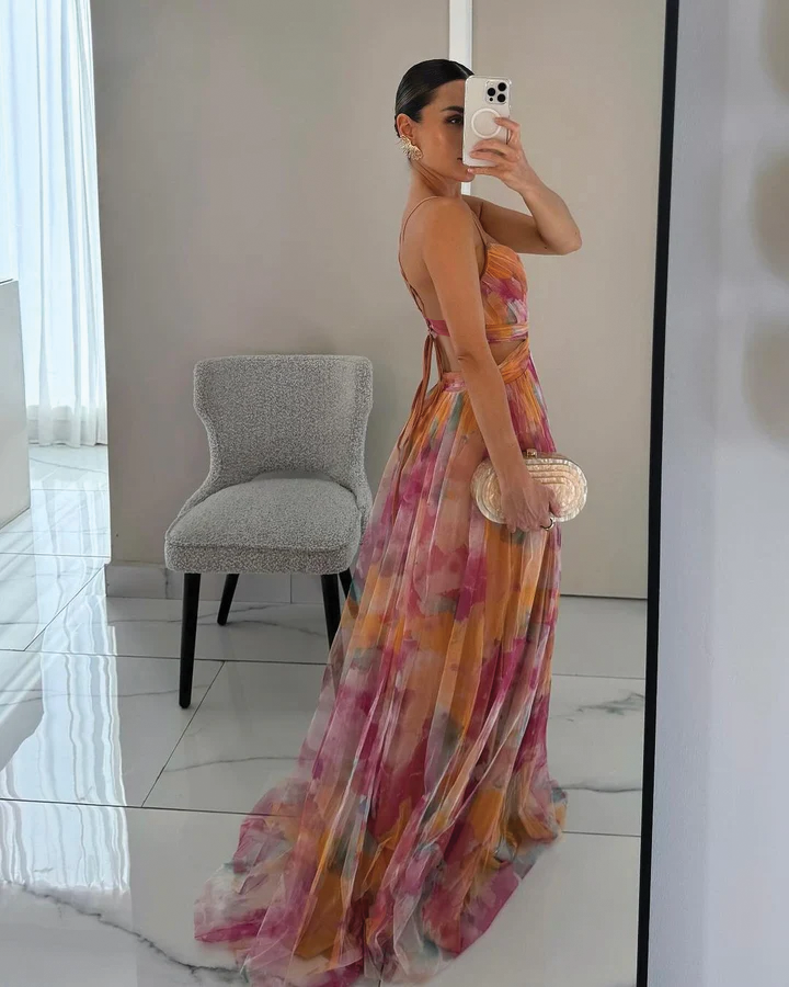 Westlake | Elegant V-Neck Floral Print Maxi Dress