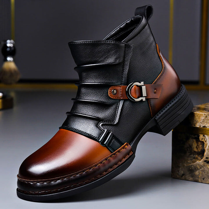 Zoe | Stylish Two-Tone Buckle Ankle Boots With Italian Leather