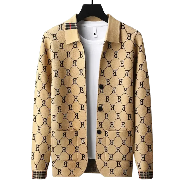 Phoebe | Elegant Monogram Button Cardigan Men's Designer Knit