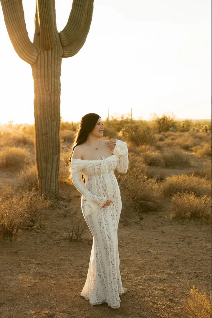 Amelia | Elegant Off-Shoulder Lace Maternity Maxi Gown