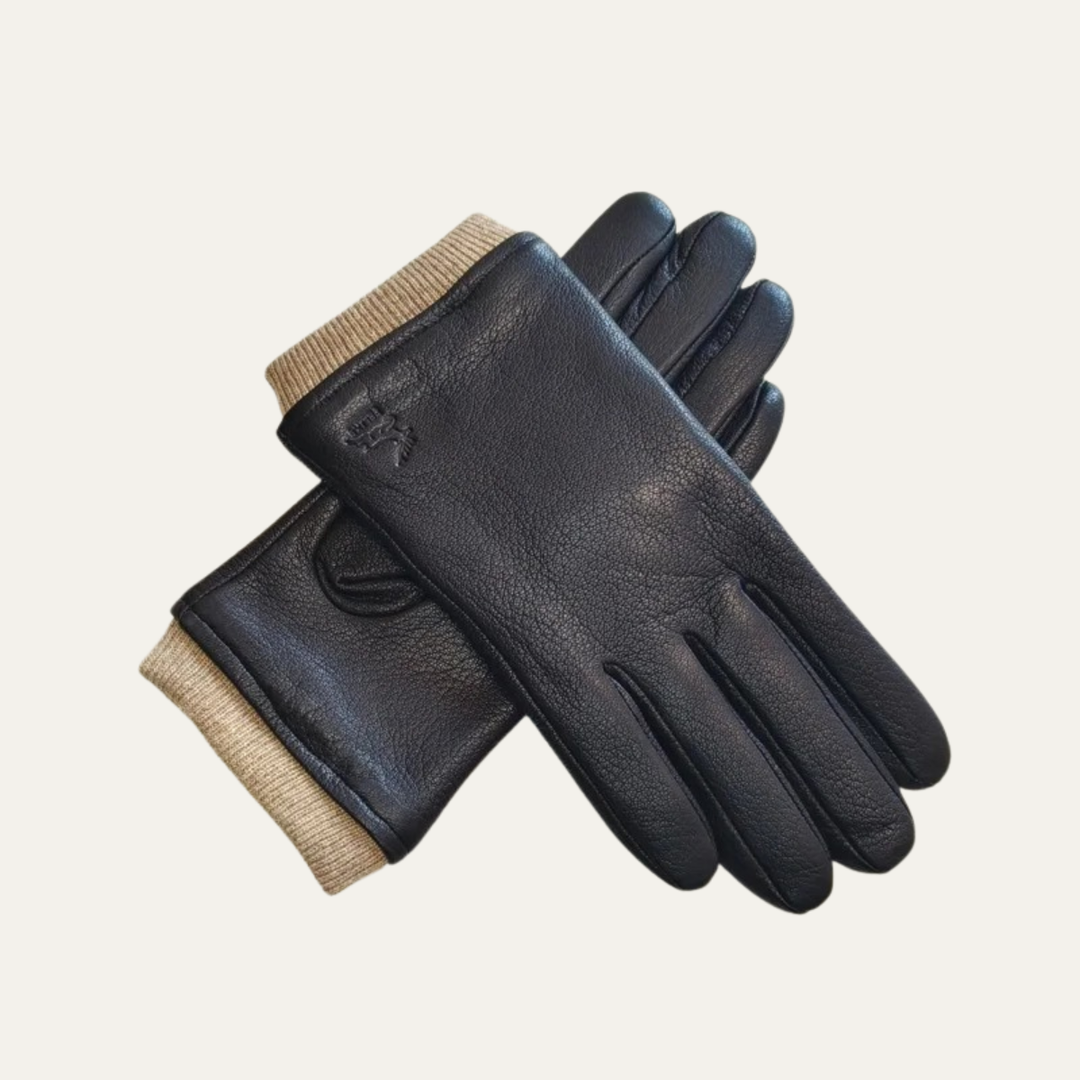 Margot | Elegant Black Leather Wool-Lined Winter Driving Gloves
