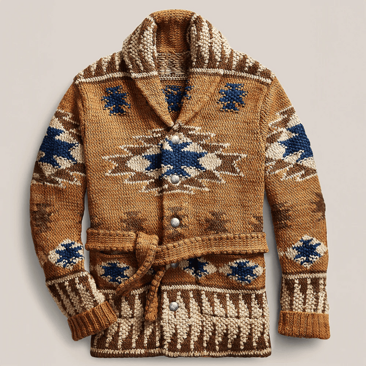 Fiona | Stylish Southwestern Belted Shawl Collar Cardigan