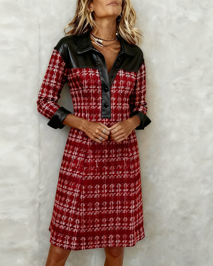 Sybil | Chic Tweed A-Line Shirt Dress With Leather Trim