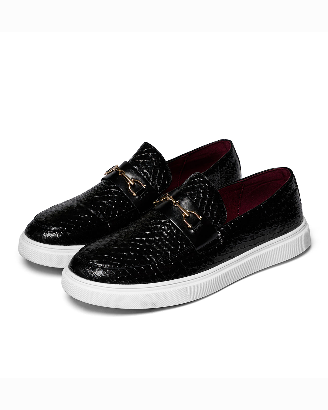Elyse | Sleek Black Snake Print Loafers With Gold Buckle Detail