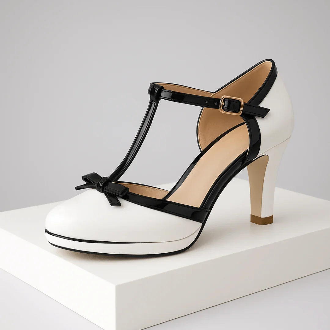 Elise | Elegant T-Strap Platform Heels With Bow Detail