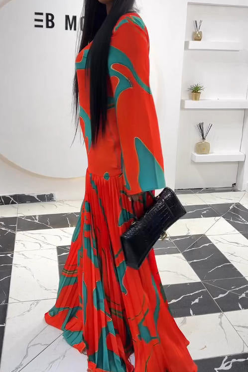 Juniper | Elegant Pleated Chiffon Maxi Dress With Long Sleeves