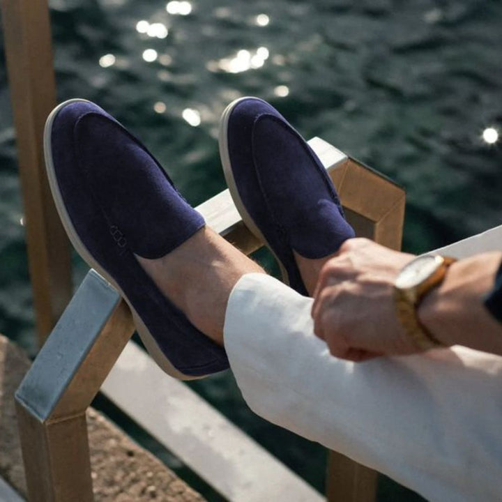 Evelyn | Elegant Navy Suede Slip-On Loafers For Men