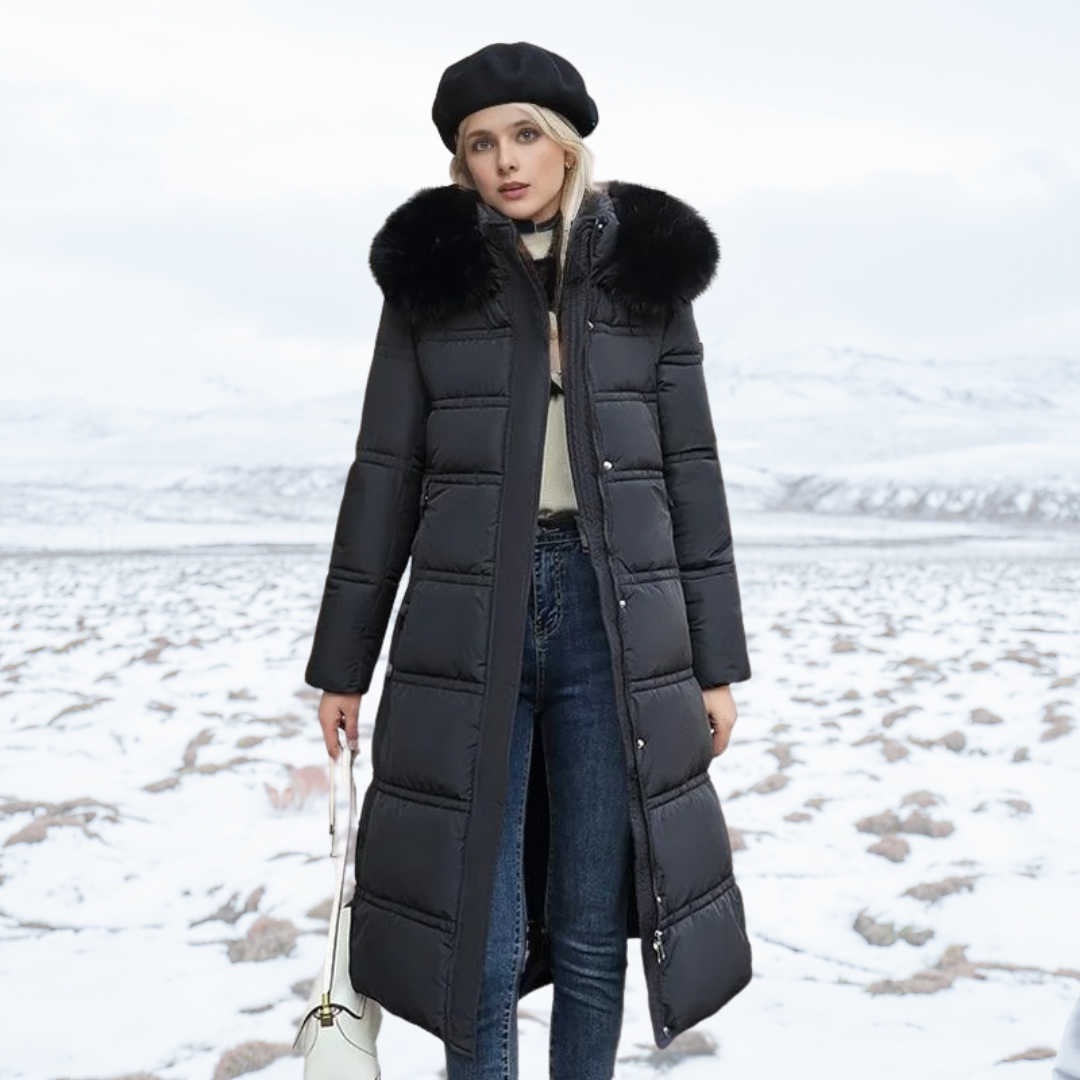 Willa | Chic Long Quilted Puffer Coat With Fur Hood