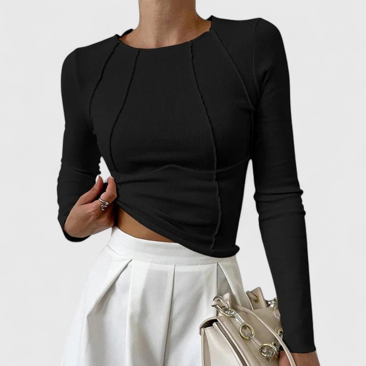 Thea | Sleek Long Sleeve Ribbed Top With Round Neckline