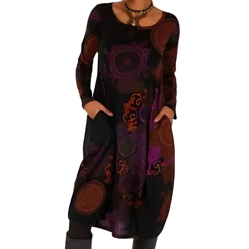 Beatrix | Boho Long Sleeve Midi Dress With Pockets