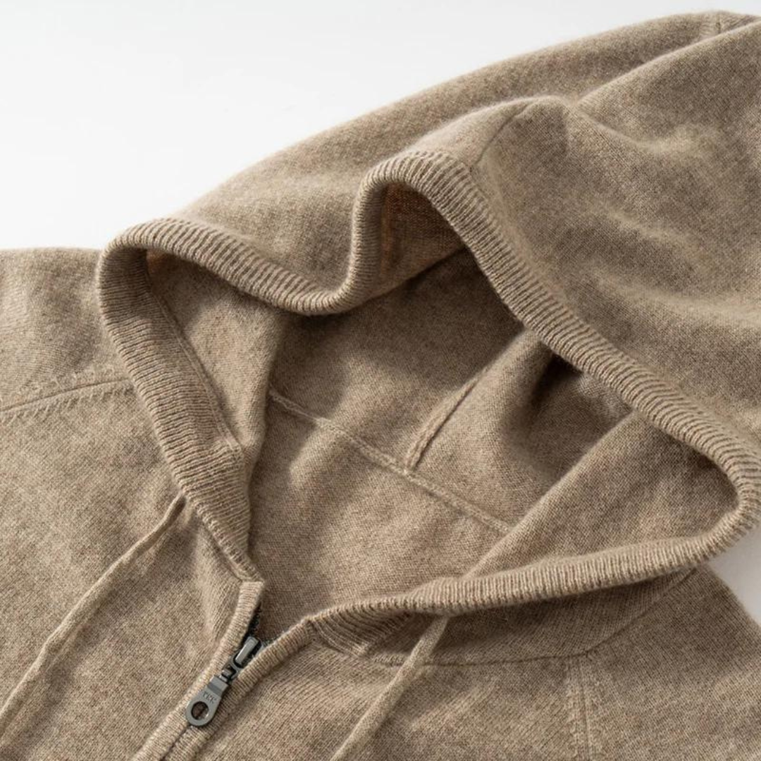 Cordelia | Chic Cashmere Zip-Up Hooded Cardigan