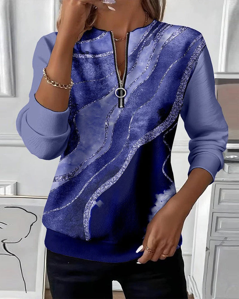 Eliana | Stylish Half-Zip Sweatshirt With Marble Print