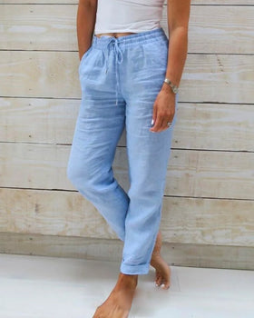 Adriana | Elegant High Waist Linen Drawstring Pants Women