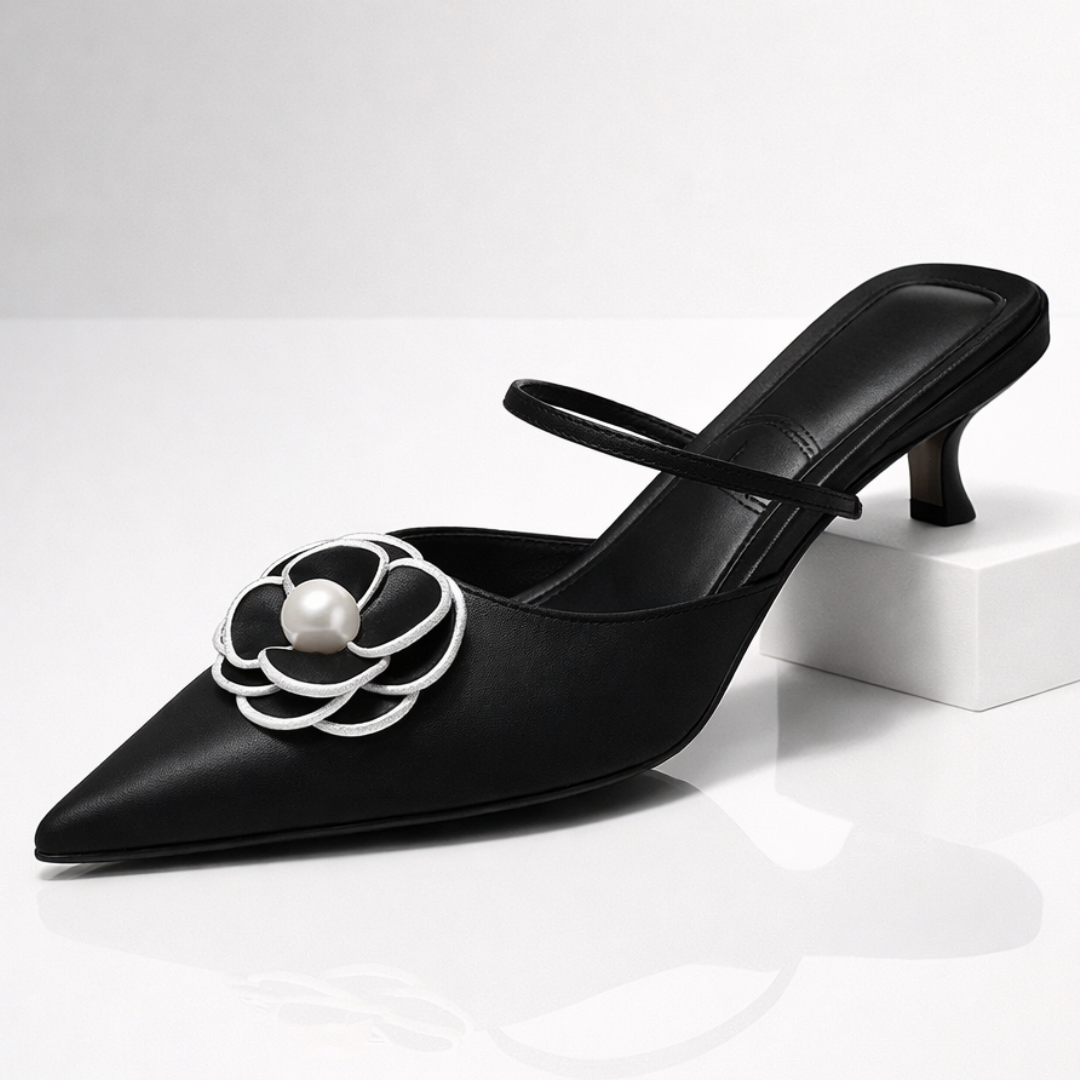 Esther | Elegant Pearl Embellished Pointed Toe Kitten Heels