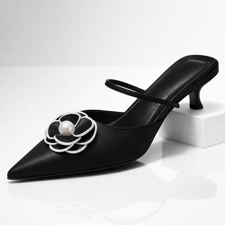 Esther | Elegant Pearl Embellished Pointed Toe Kitten Heels