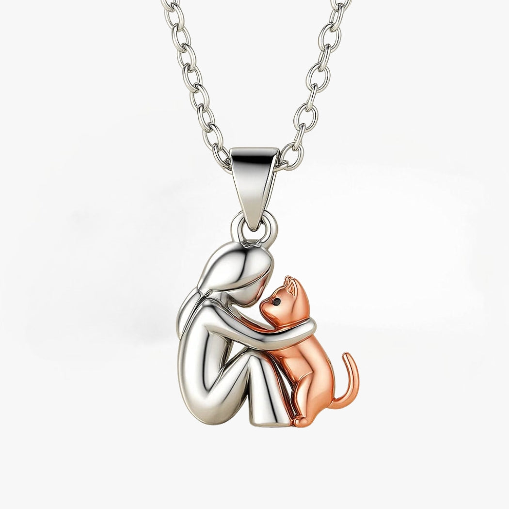 Serena | Elegant Cat Embrace Pendant Necklace Silver Rose Gold
