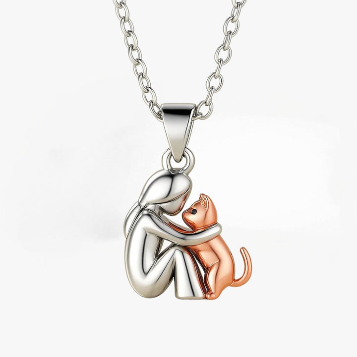 Serena | Elegant Cat Embrace Pendant Necklace Silver Rose Gold