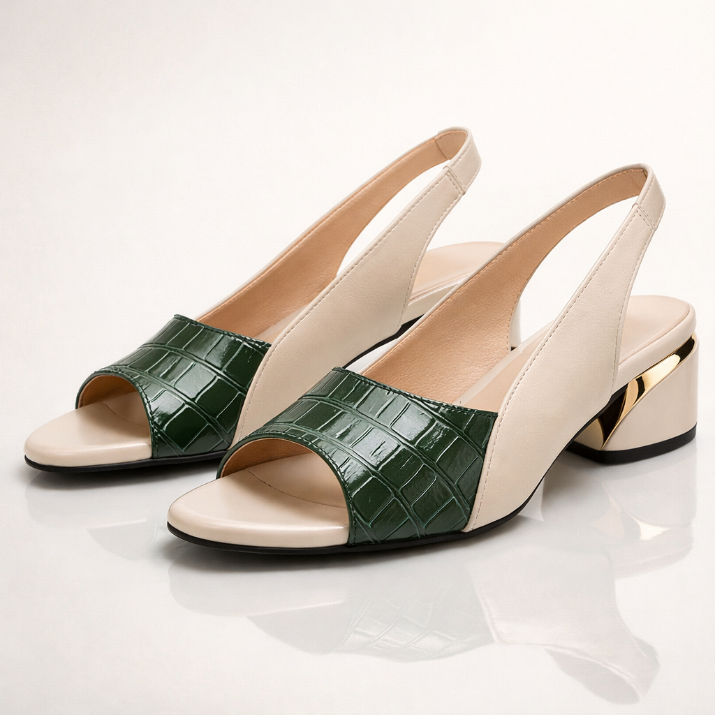 Dahlia | Elegant Croc-Embossed Slingback Block Heel Sandals