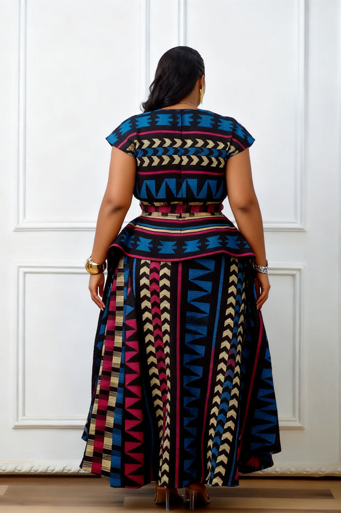 Kimberly | Elegant African Print Peplum Maxi Dress