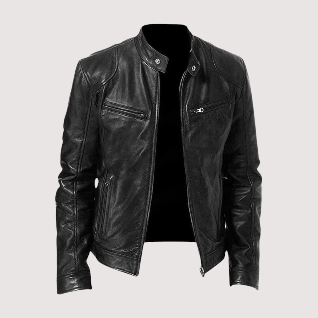 Clayton | Sleek Genuine Leather Moto Jacket Men - Black