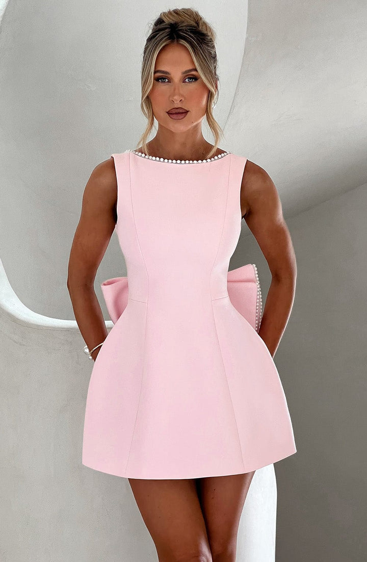 Rosemary | Elegant Pearl Trim A-Line Mini Dress With Pockets