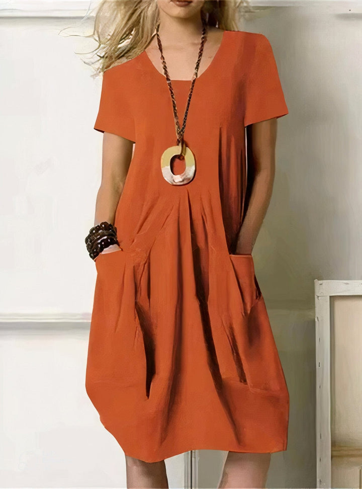 Leona | Effortless V-Neck Midi Dress With Pockets