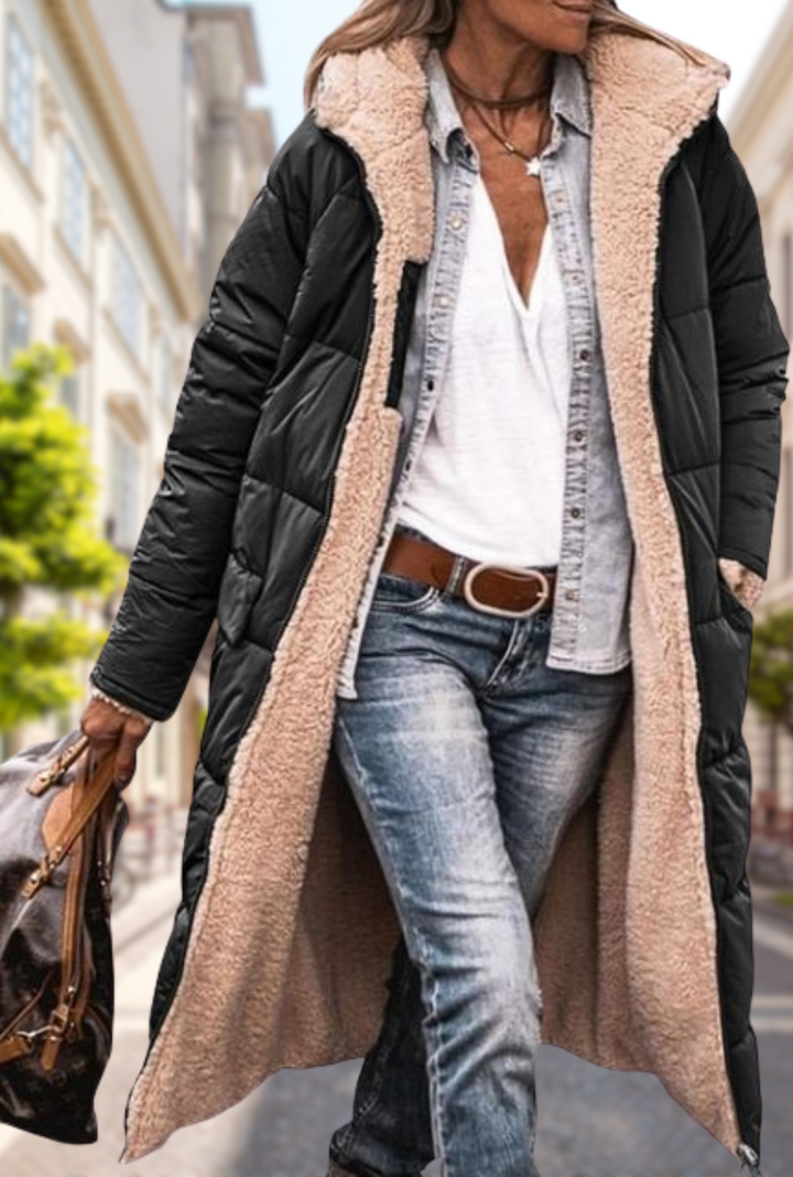 Cordelia | Elegant Sherpa Lined Long Quilted Coat With Hood