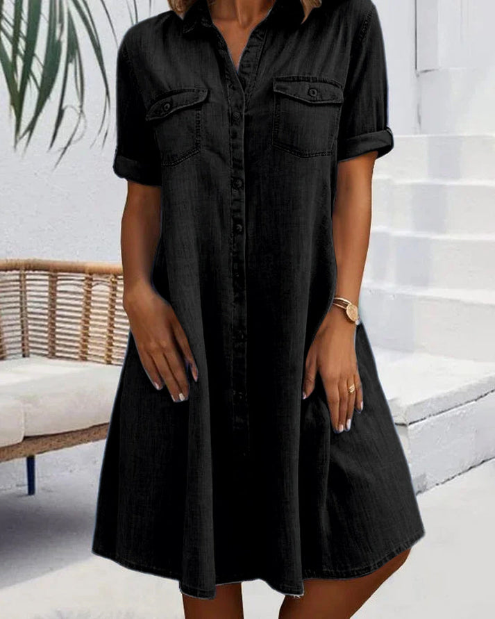 Breanna | Stylish Button-Up Short Sleeve Denim Shirt Dress