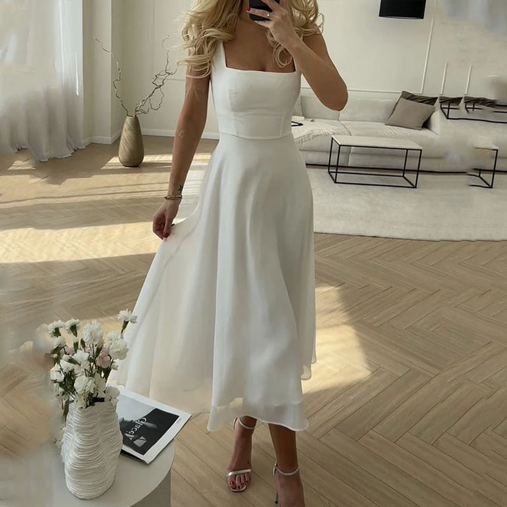 Charlotte | Elegant Square Neck A-Line Midi Dress