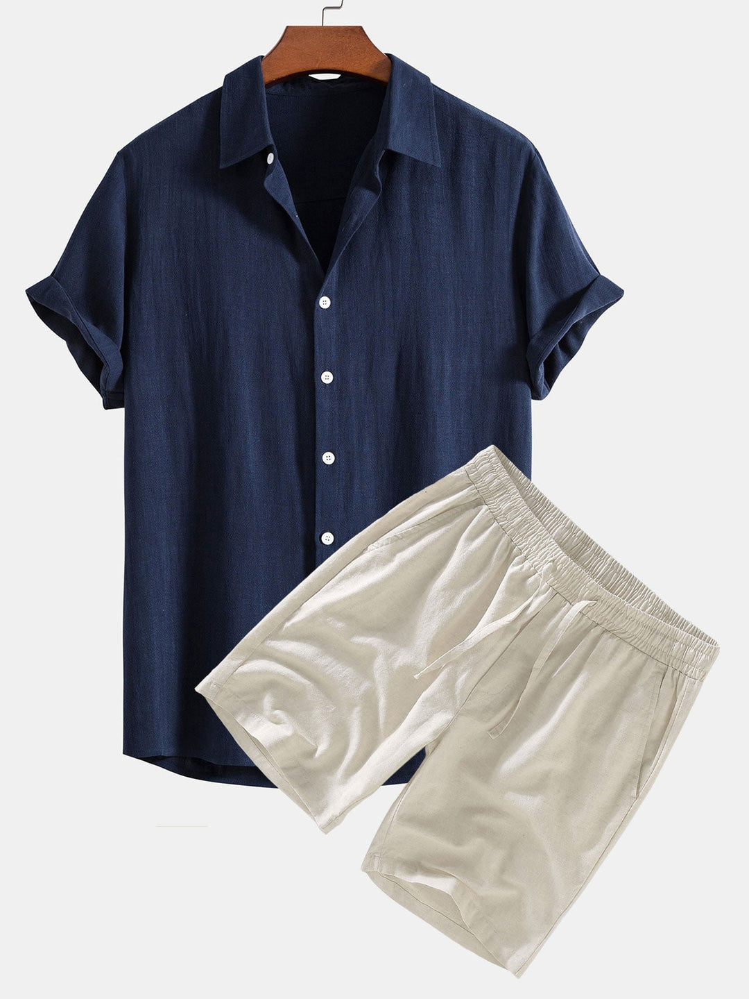 Marlborough | Elegant Short Sleeve Linen Shirt And Shorts Set Men