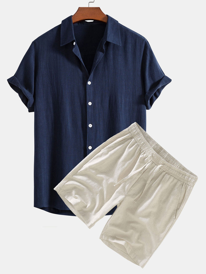 Marlborough | Elegant Short Sleeve Linen Shirt And Shorts Set Men