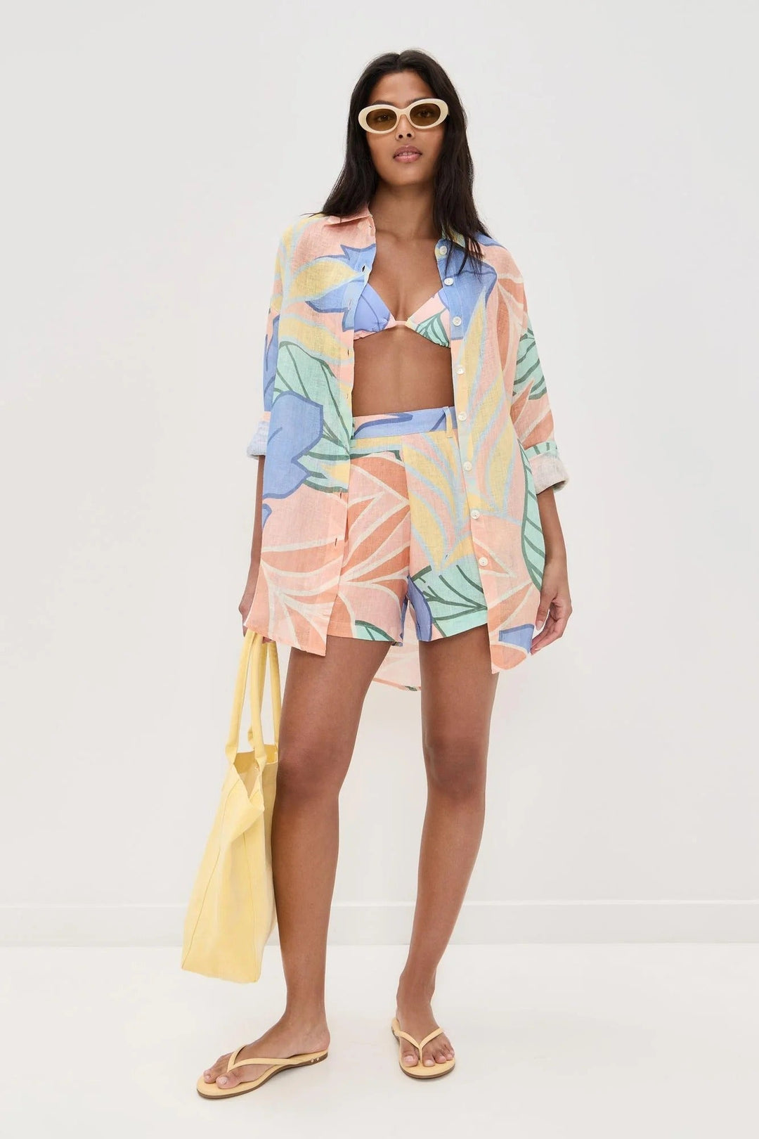 Paisley | Tropical Leaf Print Boyfriend Shirt Set
