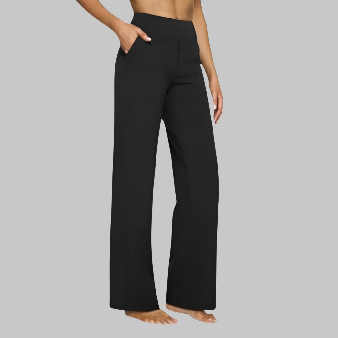 Calista | Elegant High Waisted Wide Leg Jersey Trousers
