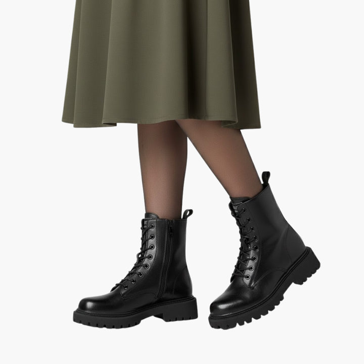 Phoebe | Elegant Fur-Lined Combat Boots With Side Zip