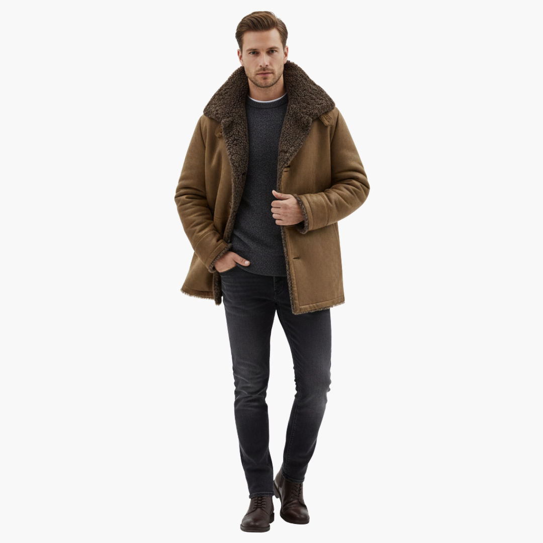Alessandro | Stylish Men's Shearling Winter Coat With Oversized Collar