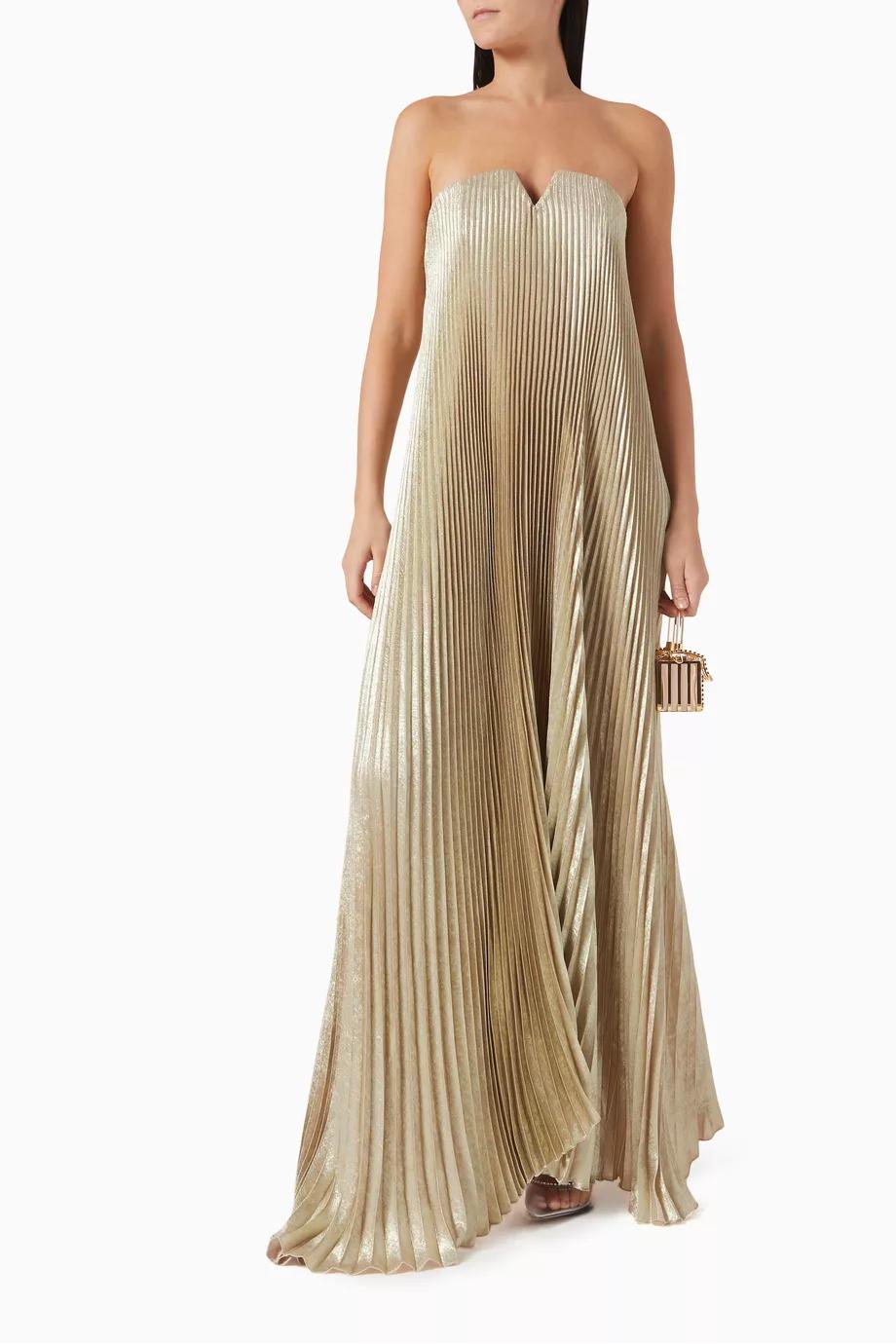 Bergamot | Elegant Pleated Floral Sweetheart Maxi Dress
