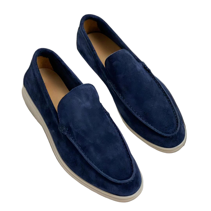 Evelyn | Elegant Navy Suede Slip-On Loafers For Men