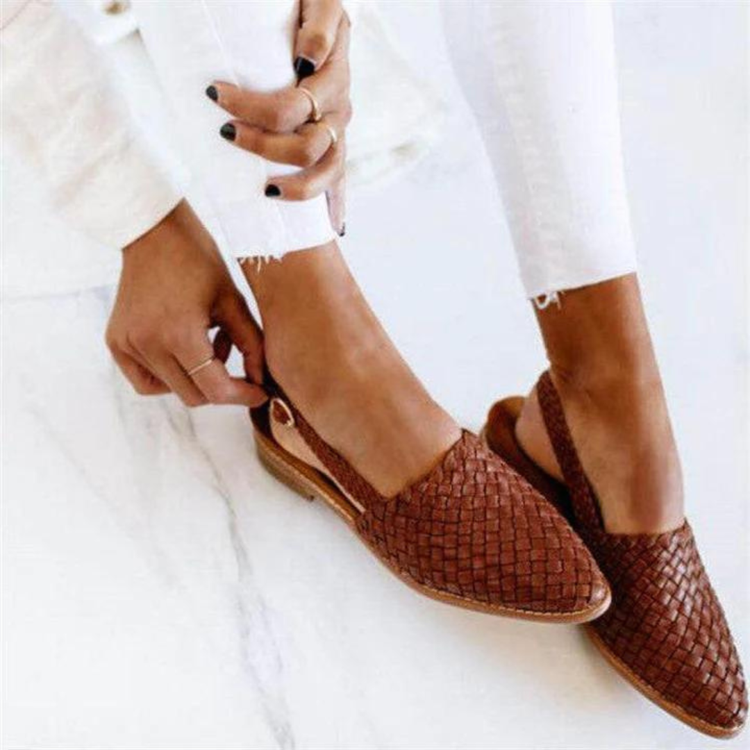 Evelyn | Elegant Woven Leather Closed Toe Slingback Sandals