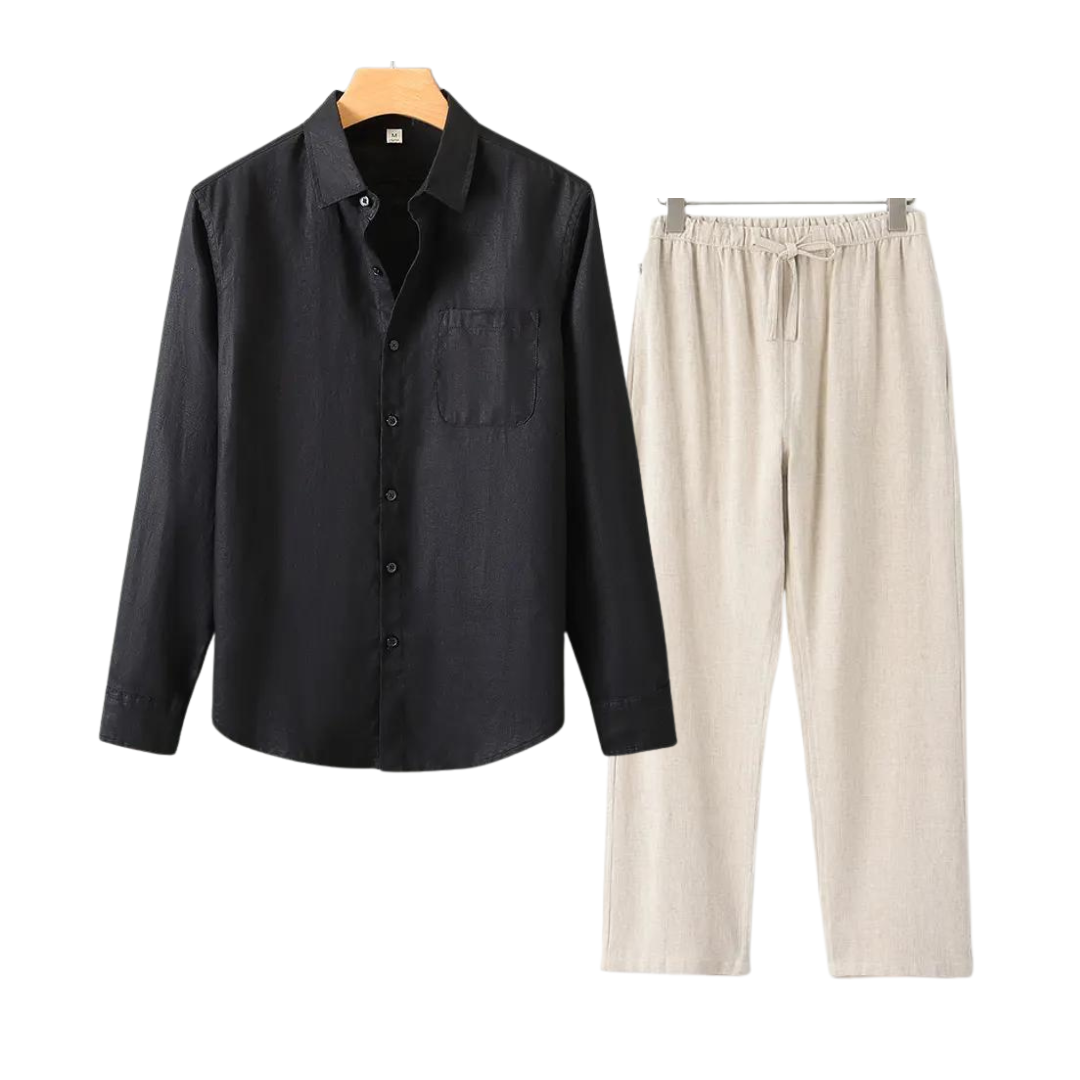Lincoln | Elegant Linen Button-Up Shirt And Pants Set Men
