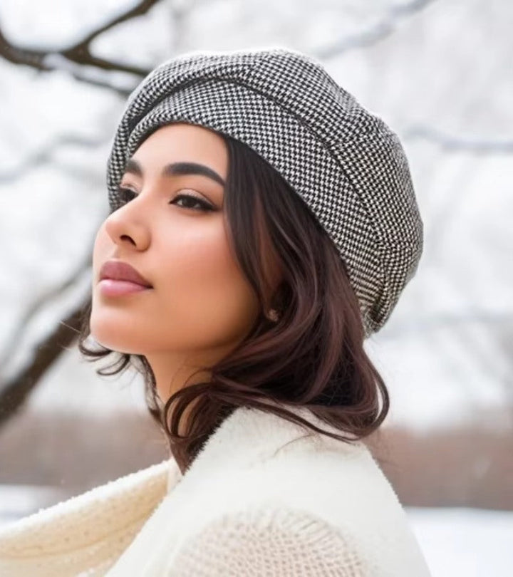 Imogen | Elegant Houndstooth French Beret Vintage Style