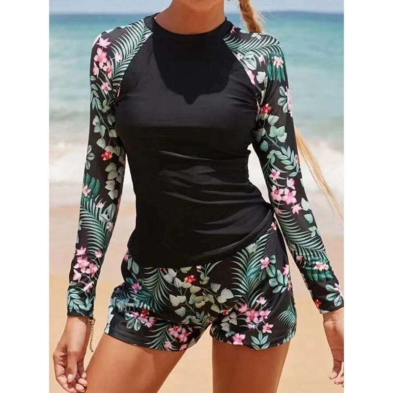 Lara | Stylish Long Sleeve Floral Print Tankini With Shorts