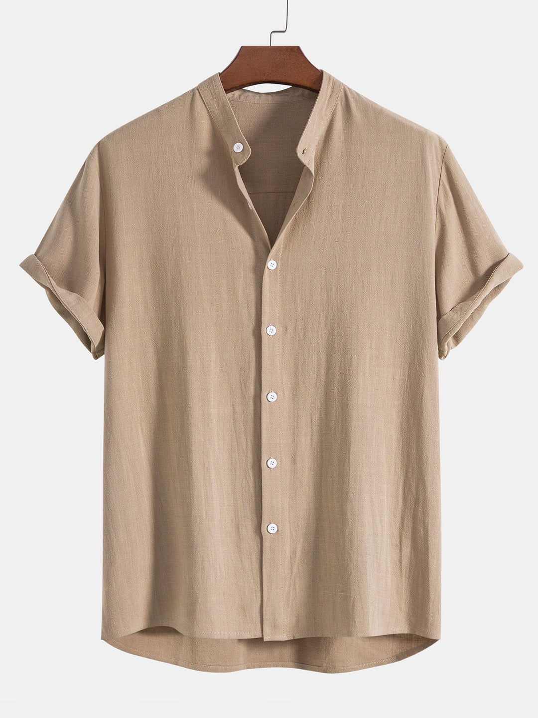 Kai | Relaxed Mandarin Collar Short Sleeve Linen Shirt
