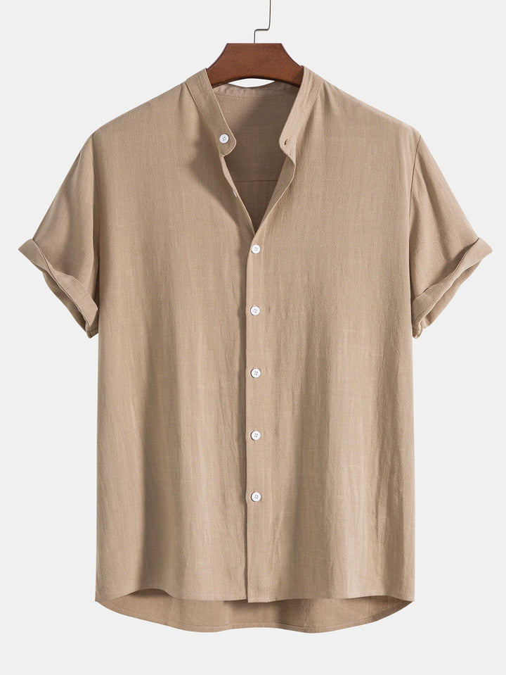 Kai | Relaxed Mandarin Collar Short Sleeve Linen Shirt
