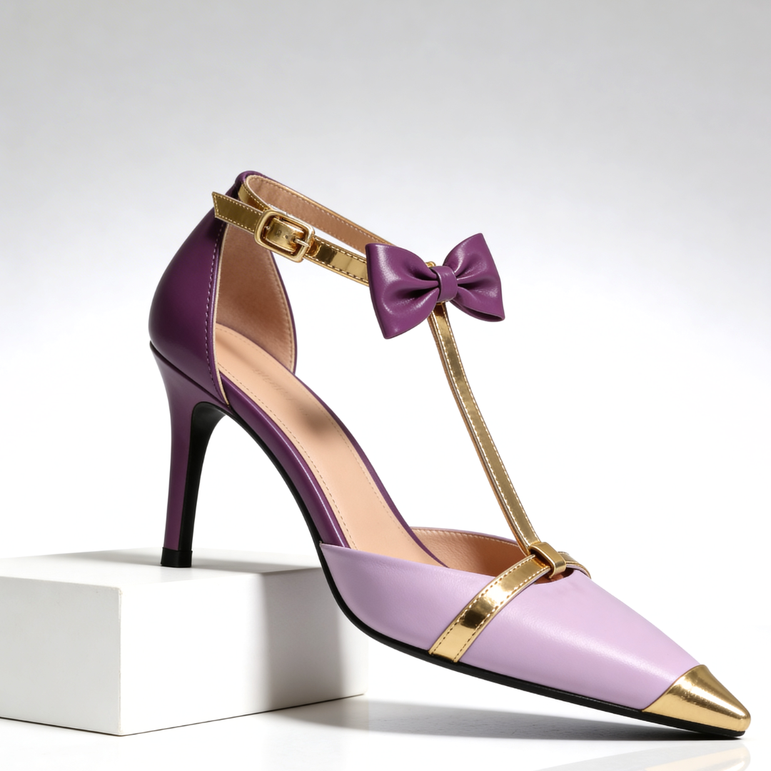 Esther | Elegant Pointed Toe T-Strap Stiletto Heels With Bow