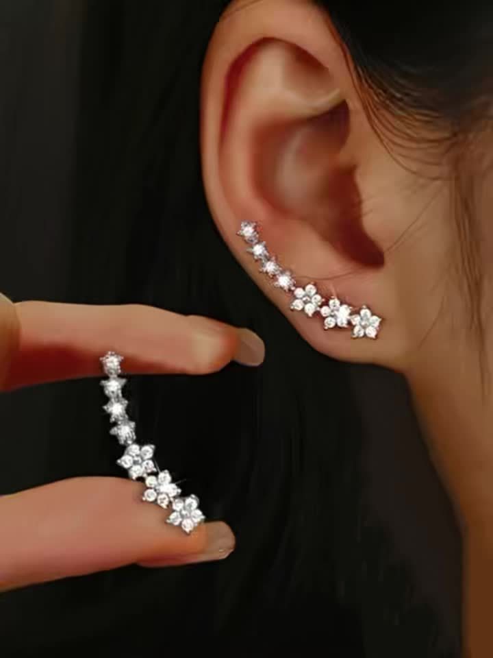 Millie | Elegant Floral Crystal Ear Climber Earrings